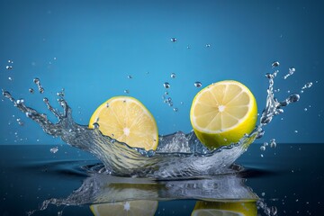 Fototapeta na wymiar Lemon falling into the water, splashing water
