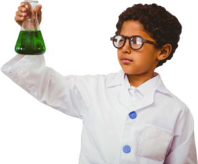 Cute boy holding conical flask