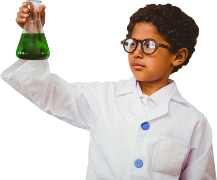 Cute boy holding conical flask