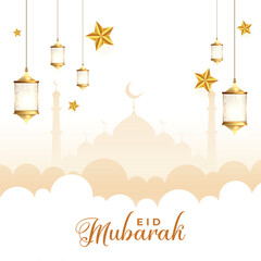 eid mubarak wishes background with hanging lantern design