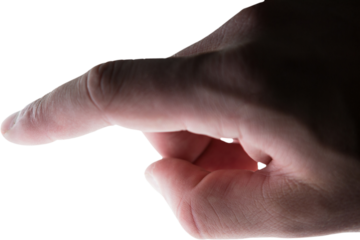 Hand of man pretending to be using futuristic digital screen