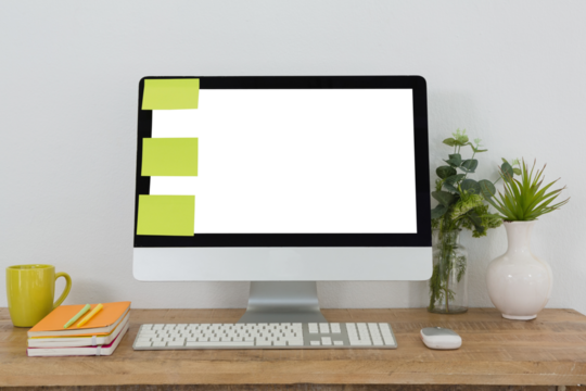 Blank sticky notes on desktop pc - Powered by Adobe