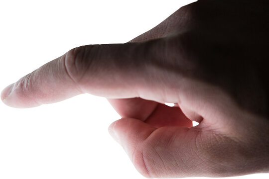 Hand of man pretending to be using futuristic digital screen