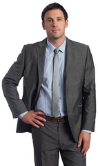 Serious businessman with hand on hip