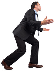 Businessman posing with arms outstretched