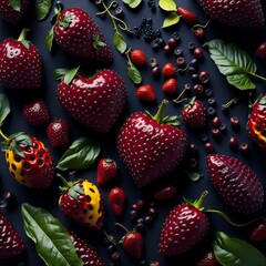 Strawberry Mix of Berry, Colourful Tasty Food Concept Background, Ai