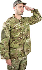 Confident military soldier saluting