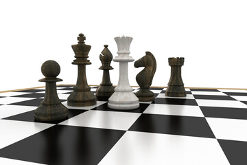 White queen surrounded by black pieces © vectorfusionart