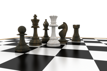 White queen surrounded by black pieces