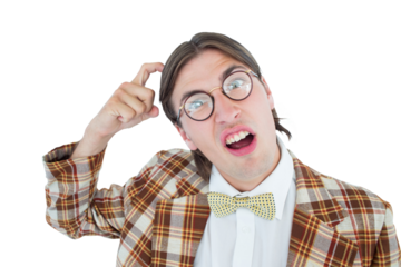 Geeky hipster scratching his head 