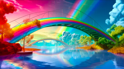 Shimmering rainbow bridge landscape - obrazy, fototapety, plakaty