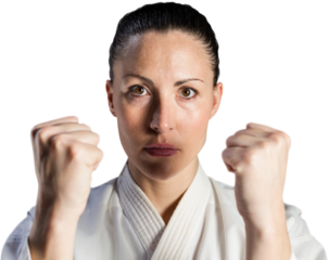 Female fighter performing karate stance