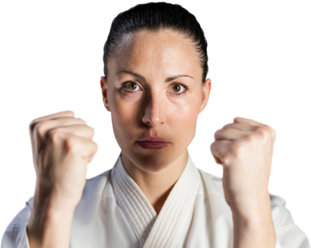 Female fighter performing karate stance