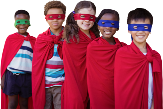 Smilnig children in superhero costumes - Powered by Adobe