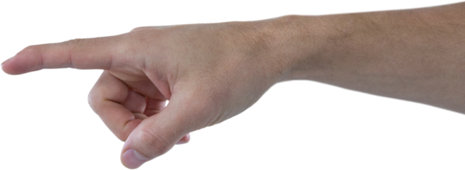 Hand of man pretending to touch an invisible screen