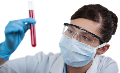 Female scientist holding test tube