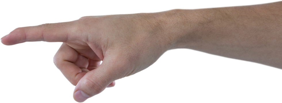 Hand of man pretending to touch an invisible screen