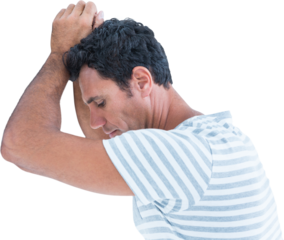 Upset man leaning on white background