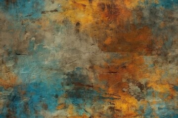 abstract painting with blue, yellow, and orange colors. Generative AI