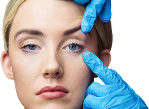 Woman has an examination of her skin before botox injection