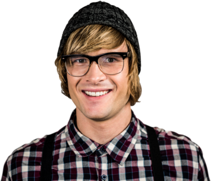 Happy blond hipster smiling 