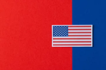 Deurstickers Centraal-Amerika  High angle view of flag of united states of america with copy space on blue and red background