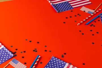 Foto op Plexiglas Centraal-Amerika  Red, blue and white stars and flags of united states of america with copy space on red background