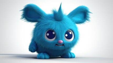 Fototapeta premium cartoon style, With a tiny, button nose and furry, rabbit-like ears, little blue monster. Generative ai.