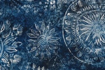 blue and white flowers on a blue background. Generative AI