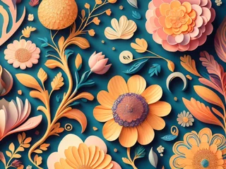 Fototapeten a drawing of a flower on a colorful background pastel flowery background garden flowers pattern pop art, seamless pattern design flowery wallpaper Generative AI © Venture Bell
