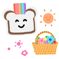 Icon cartoon cute breads and coffee egg flower colorful note template portfolio design by me no background