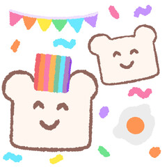 Icon cartoon cute breads and coffee egg flower colorful note template portfolio design by me no background