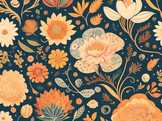 a drawing of a flower on a colorful background pastel flowery background garden flowers pattern pop art, seamless pattern design flowery wallpaper Generative AI