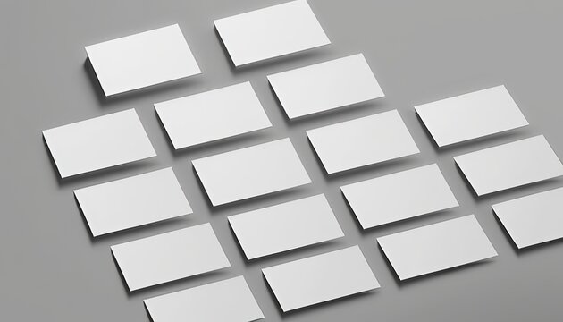 White blank horizontal business cards arranged in rows on gray generative ai © akkash