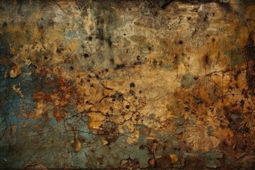 old, rusty wall with a vintage clock mounted on it. Generative AI