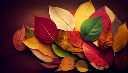 Multicolored autumn leaves on tree branch close up generated by AI