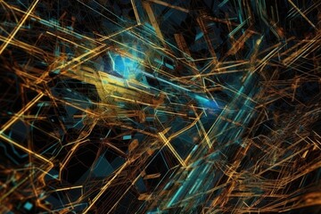 image that resembles a circuit board or a network of wires. metallic colors and sharp, angular lines to create a futuristic, technological feel background  Generative AI