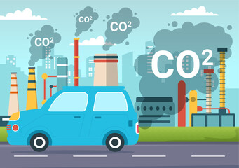 Carbon Dioxide or CO2 Illustration to Save Planet Earth from Climate Change as a Result of Factory and Vehicle Pollution in Hand Drawn Templates