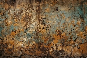 Obraz premium weathered wall with faded blue and yellow paint. Generative AI