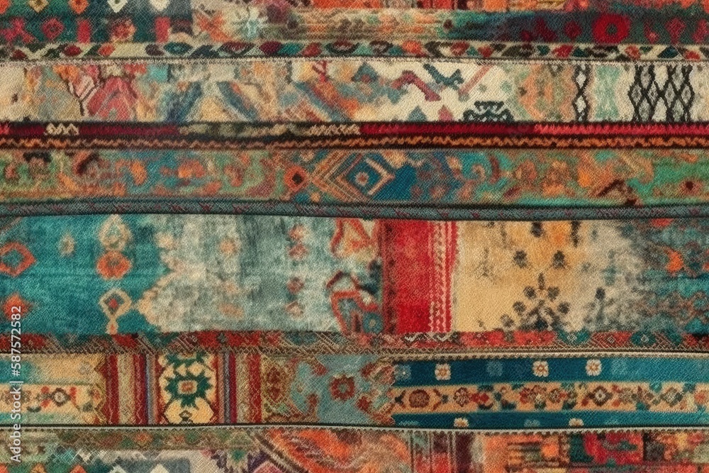Poster rug and carpet bathmat boho ethnic pattern with frayed woven texture and appearance. generative ai