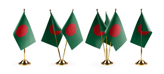 Small national flags of the Bangladesh on a white background