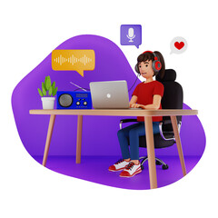 Woman Listening To Favorite Podcast Show 3D Character Illustration