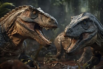 Fototapeta premium Realistic scary tyrannosaurus rex dinosaurs, generative ai