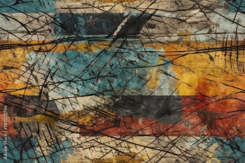 Poster abstract painting with various intersecting lines and shapes. generative ai