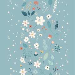 ラフな手書き風、植物のシームレスなリピートパターン