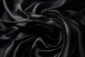 Obraz premium Black color silk textile background. Dark satin fabric texture. Luxury wavy backdrop. Generative AI