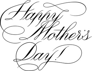 Happy Mothers Day - calligraphic lettering with elegant flourishes. Modern line calligraphy isolated on white background. Black ink illustration. Vector text in linear style.