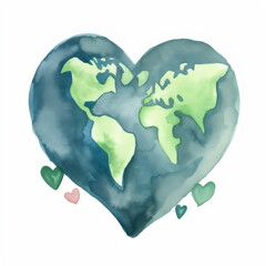 watercolor of earth as a heart for earth day, made with generative ai