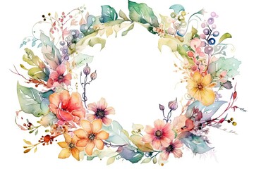 Obraz na płótnie Canvas Colorful Flower Wreath Border