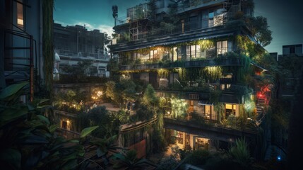 緑化した街並み　エコ　イメージイラスト　generative AI